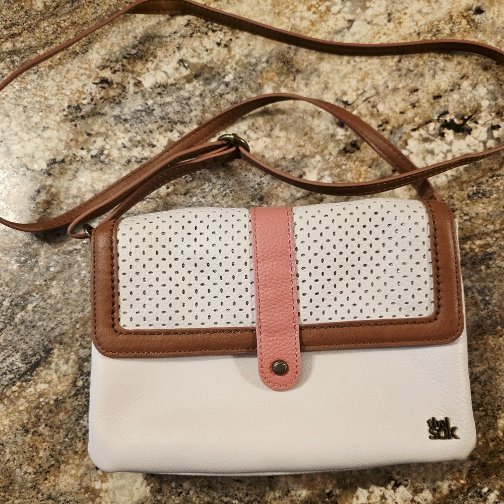 The Sak White, Pink, and Brown Crossbody Bag